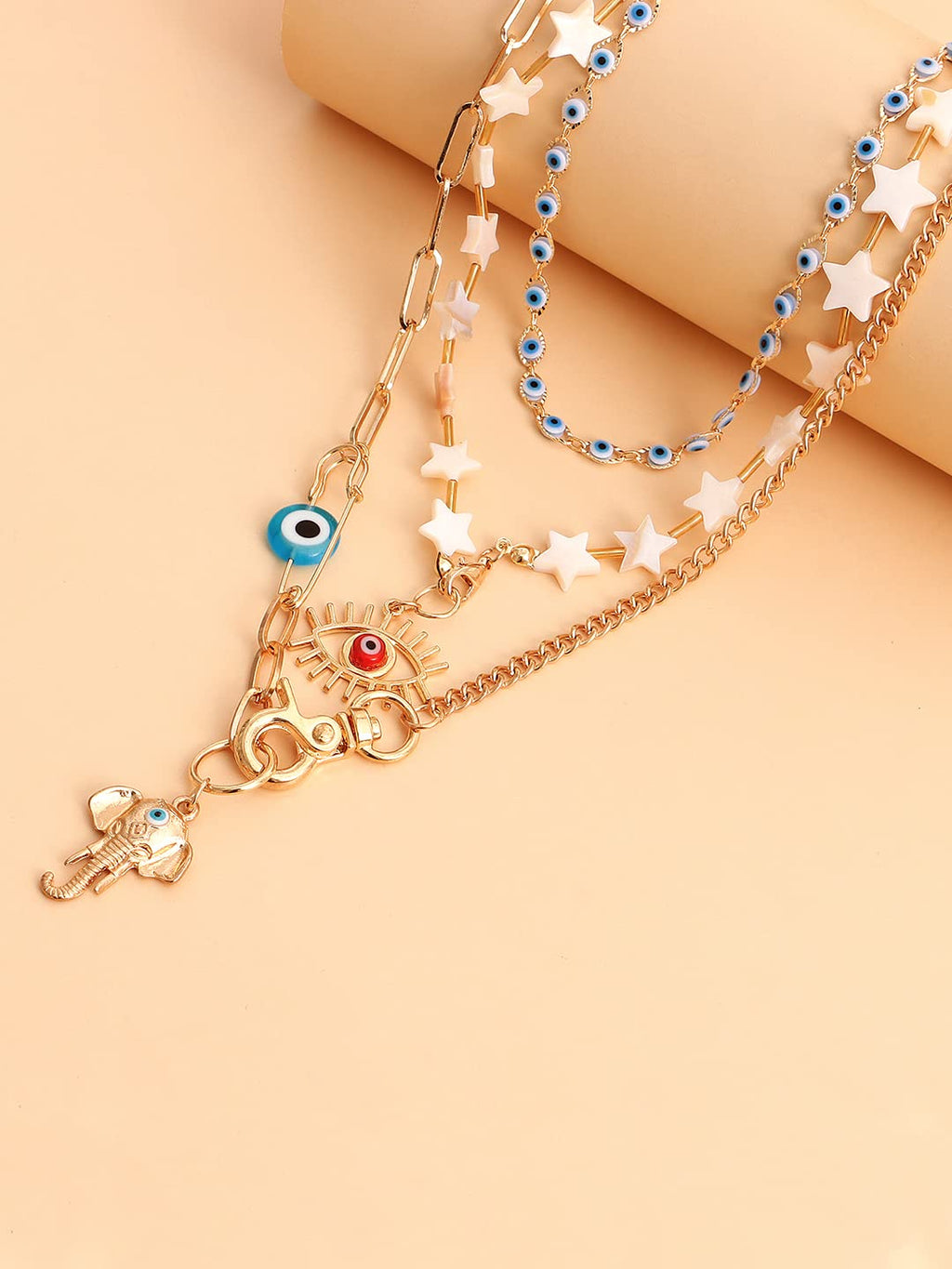 Chunky Gold Evil Eye Elephant Necklace