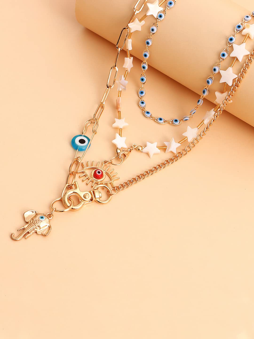 Chunky Gold Evil Eye Elephant Necklace