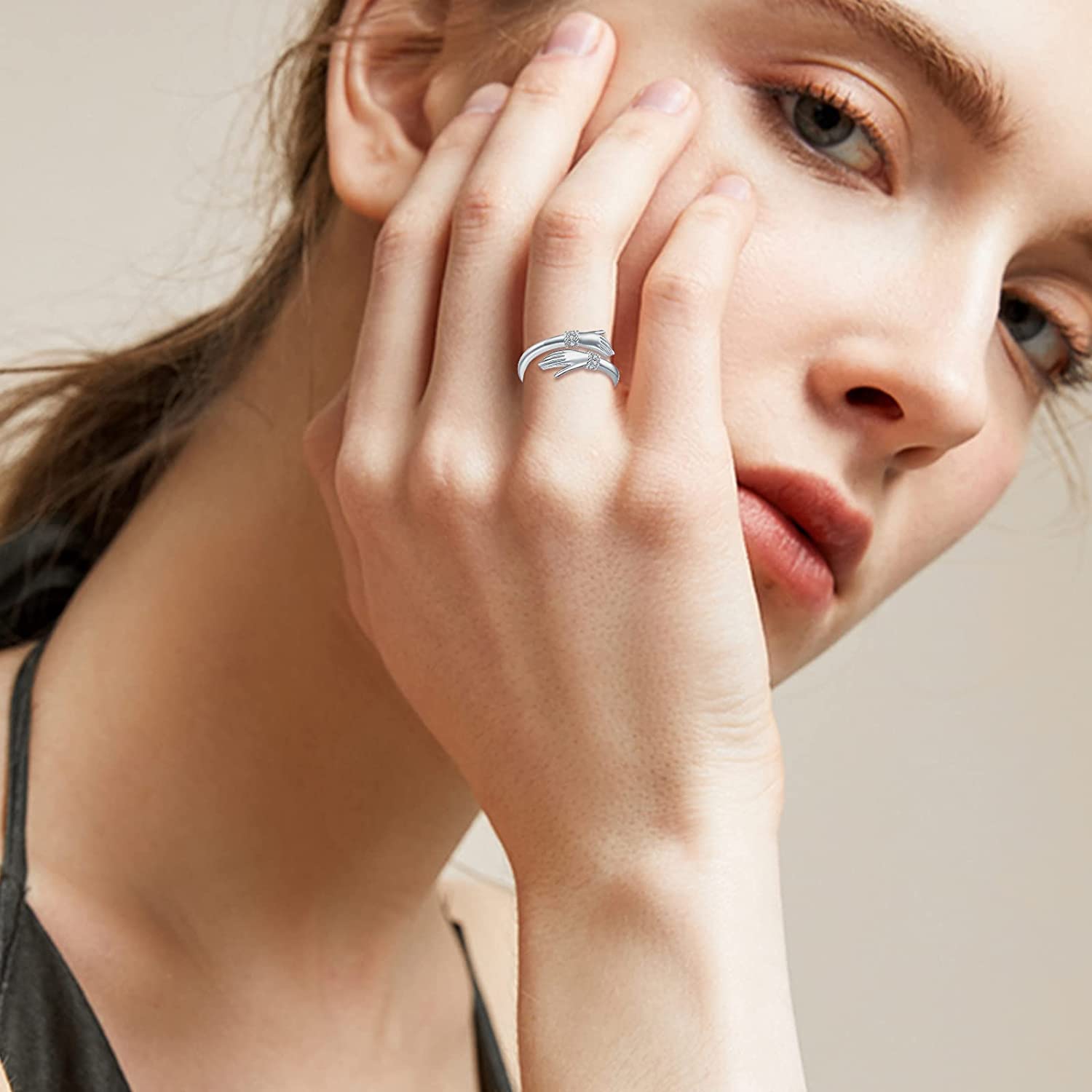 Silver Toned Adjustable Crystal Ring