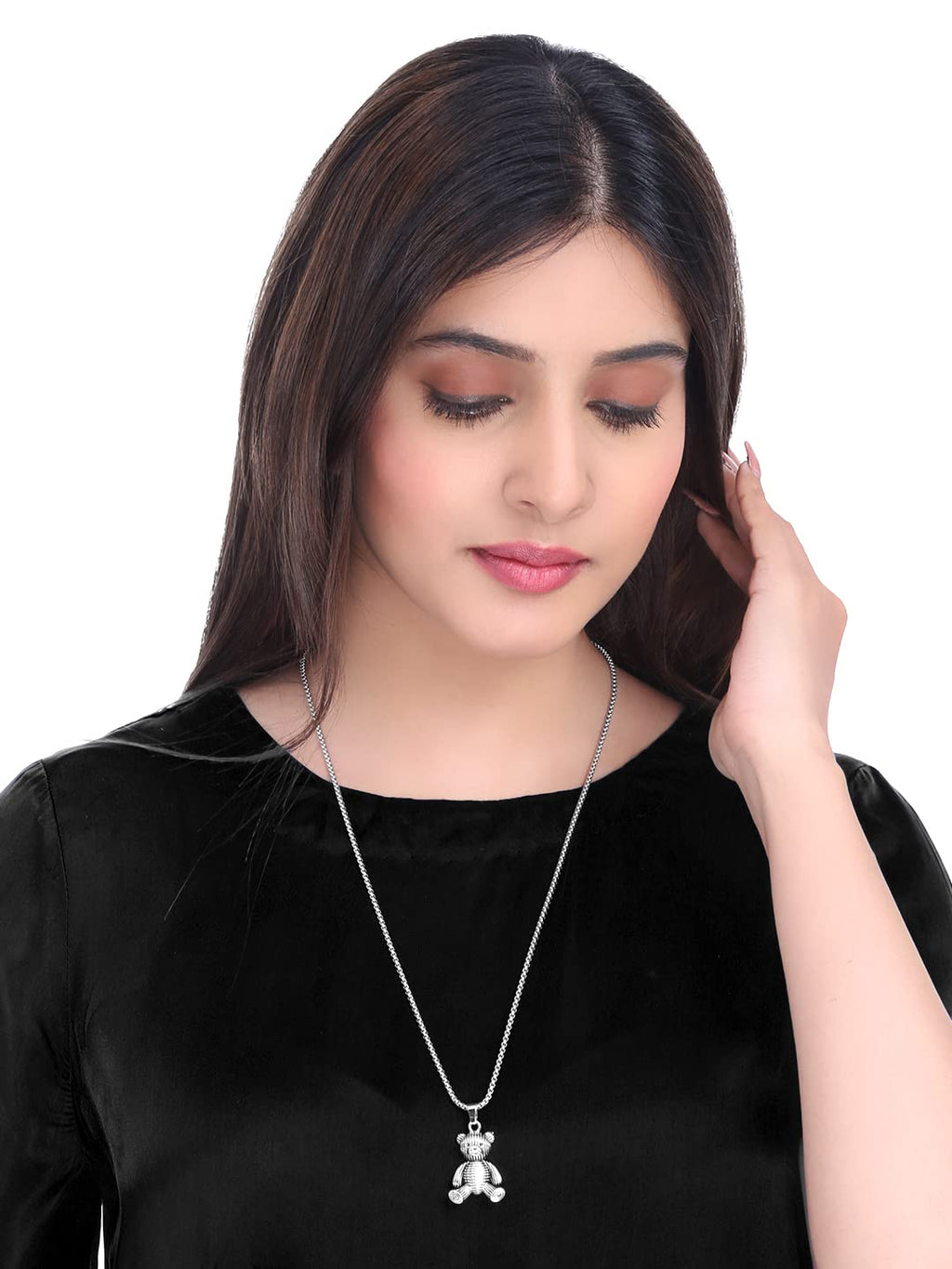 Silver Teddy Cute Charm Pendant Necklace