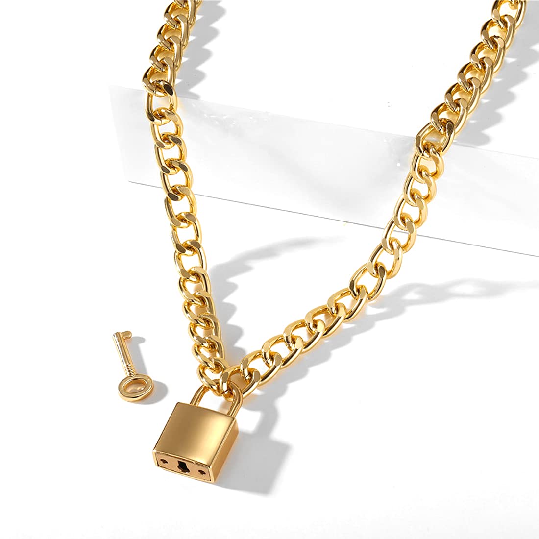Golden Lock Key Link Chain Necklace