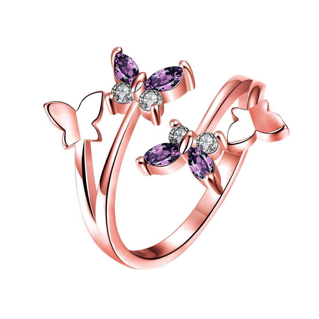 Rose Gold Butterfly Adjustable Crystal Ring