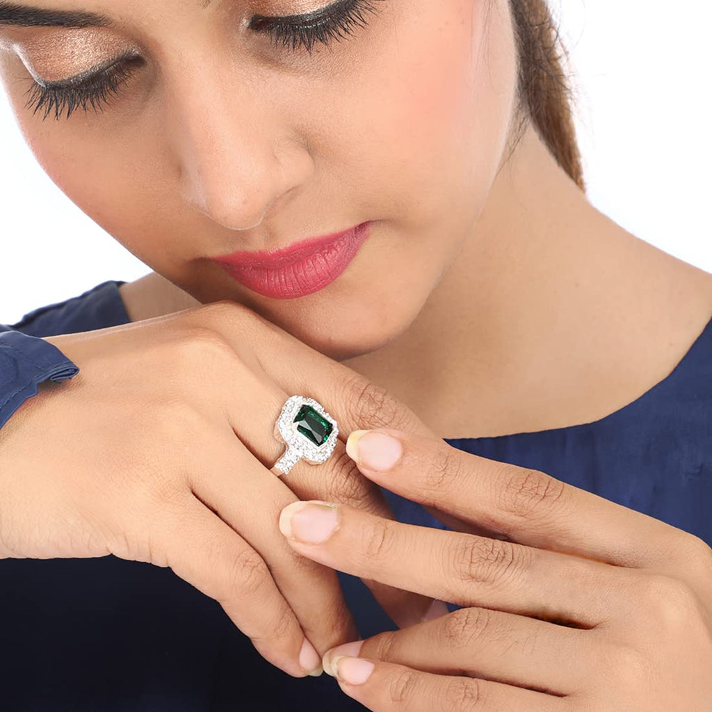 Emerald Green Crystal Square Finger Ring