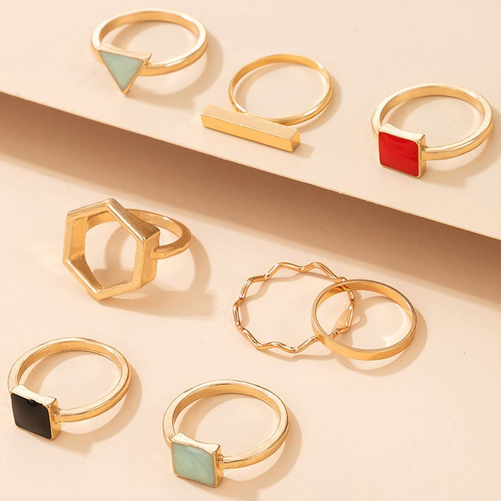Gold Plated Eight Piece Geometric Aesthetic Ring