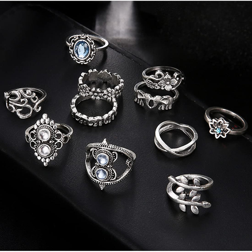 Silver Oxidised Eleven Piece Vintage Midi Ring