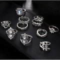 Silver Oxidised Eleven Piece Vintage Midi Ring