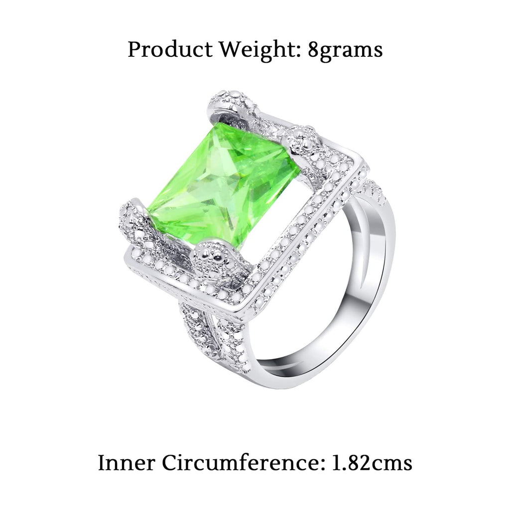 Silver Plated Light Green Emerald Square Ring