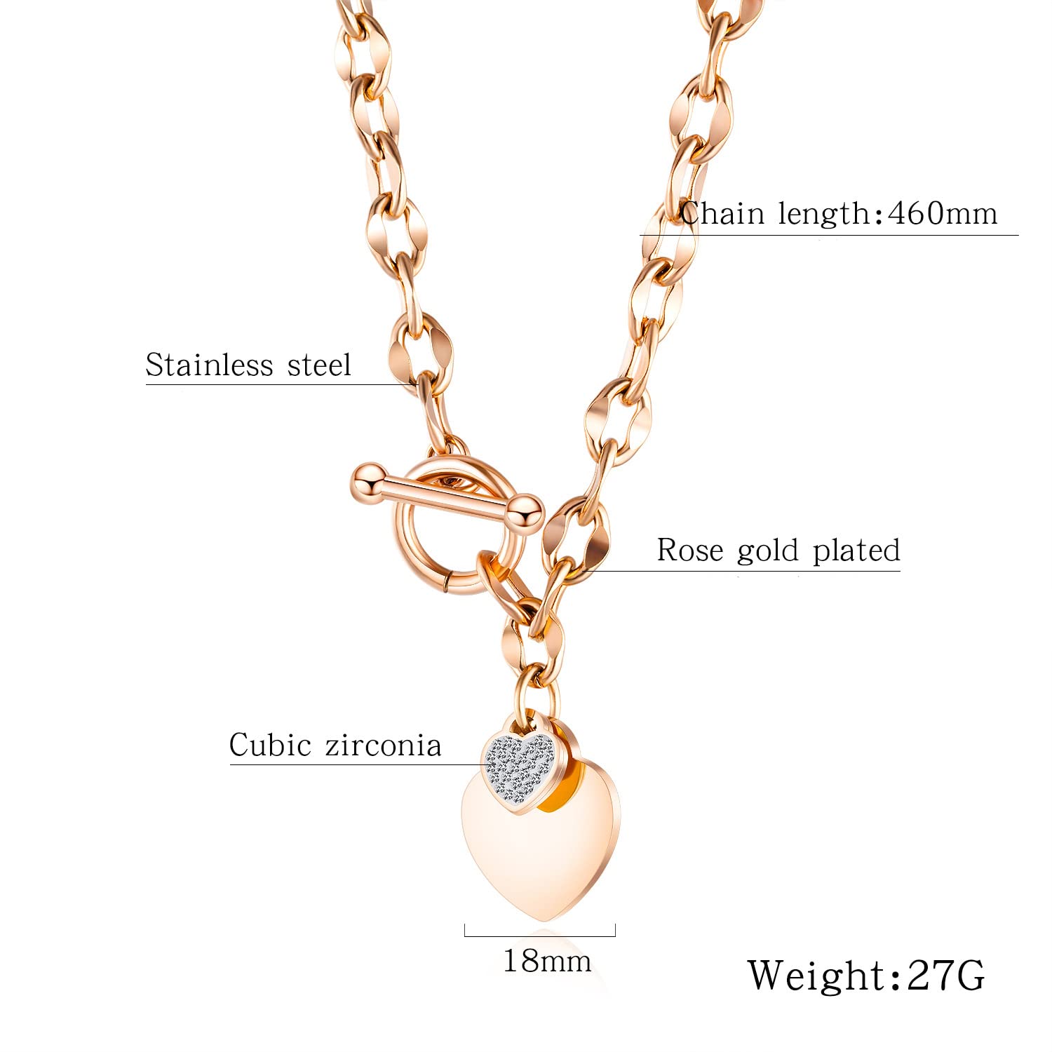 Rose Gold Heart Chain Necklace