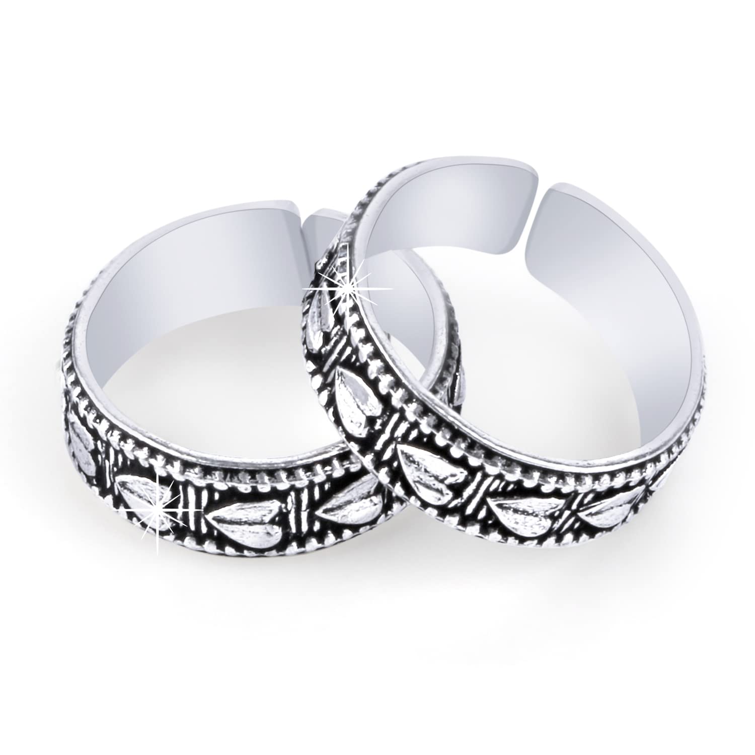 Silver Oxidised Traditional Toe Ring Set