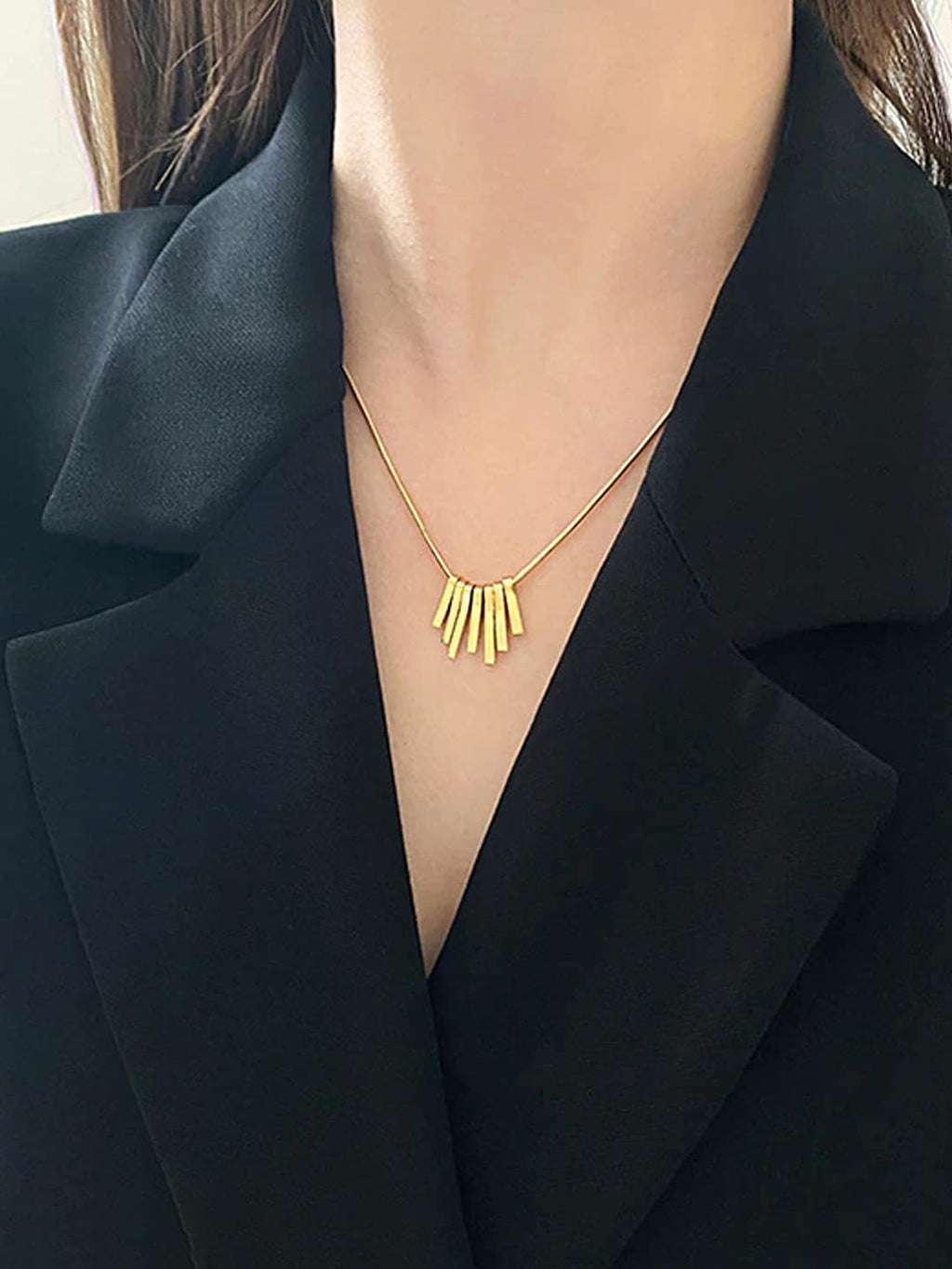 Gold Square Stainless Pendant Necklace