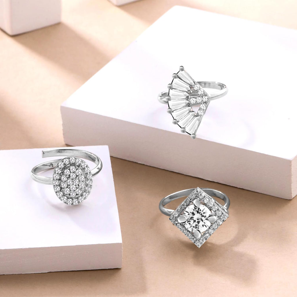 Silver Tone Three Piece AD Adjustable Ring