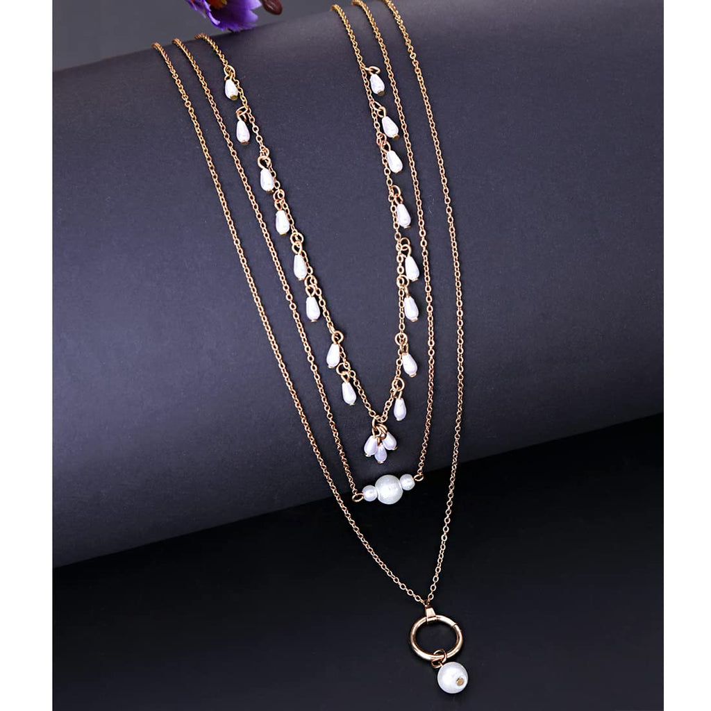 Gold Pearl Drop Layered Necklace