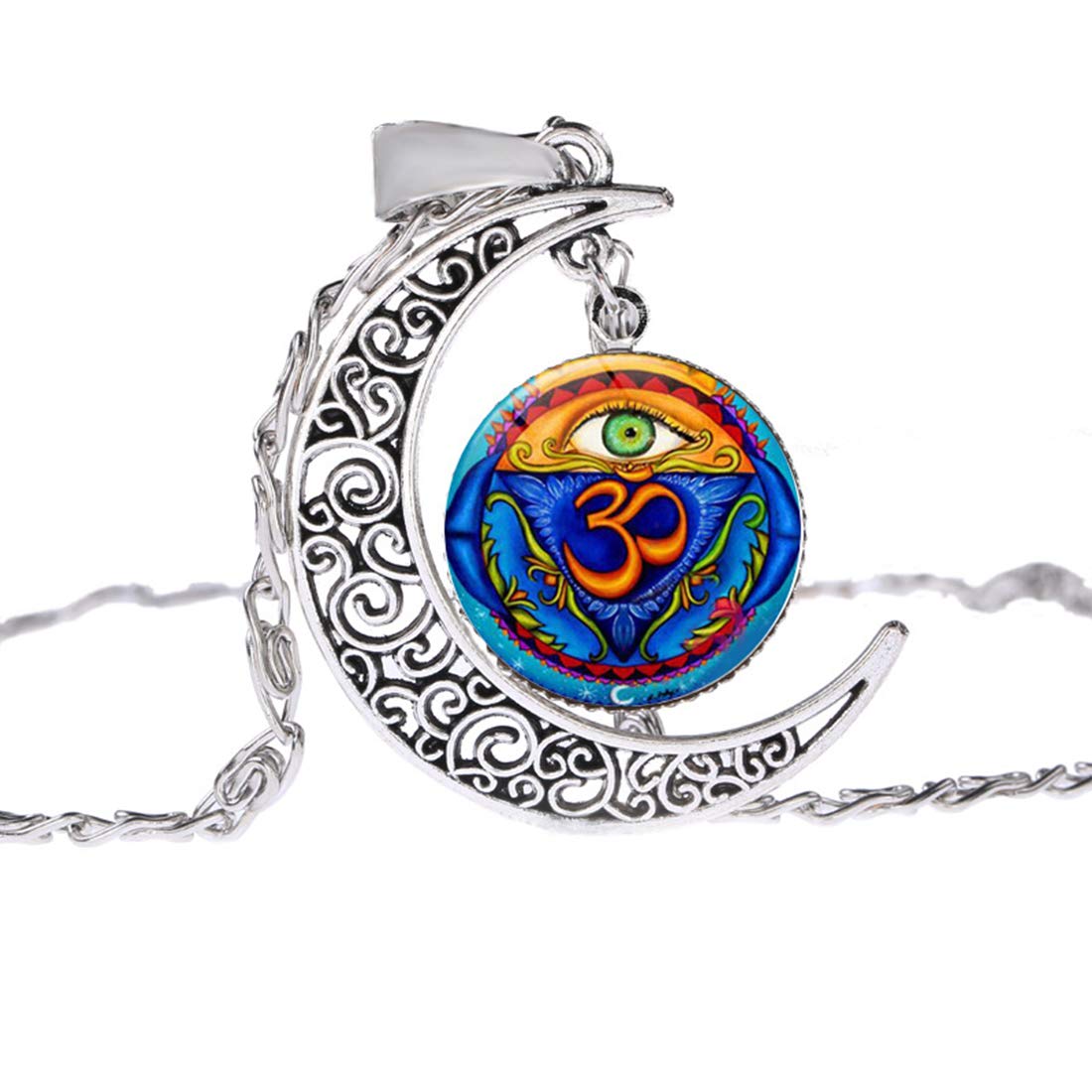 Moon Om Evil Eye Glass Pendant Necklace
