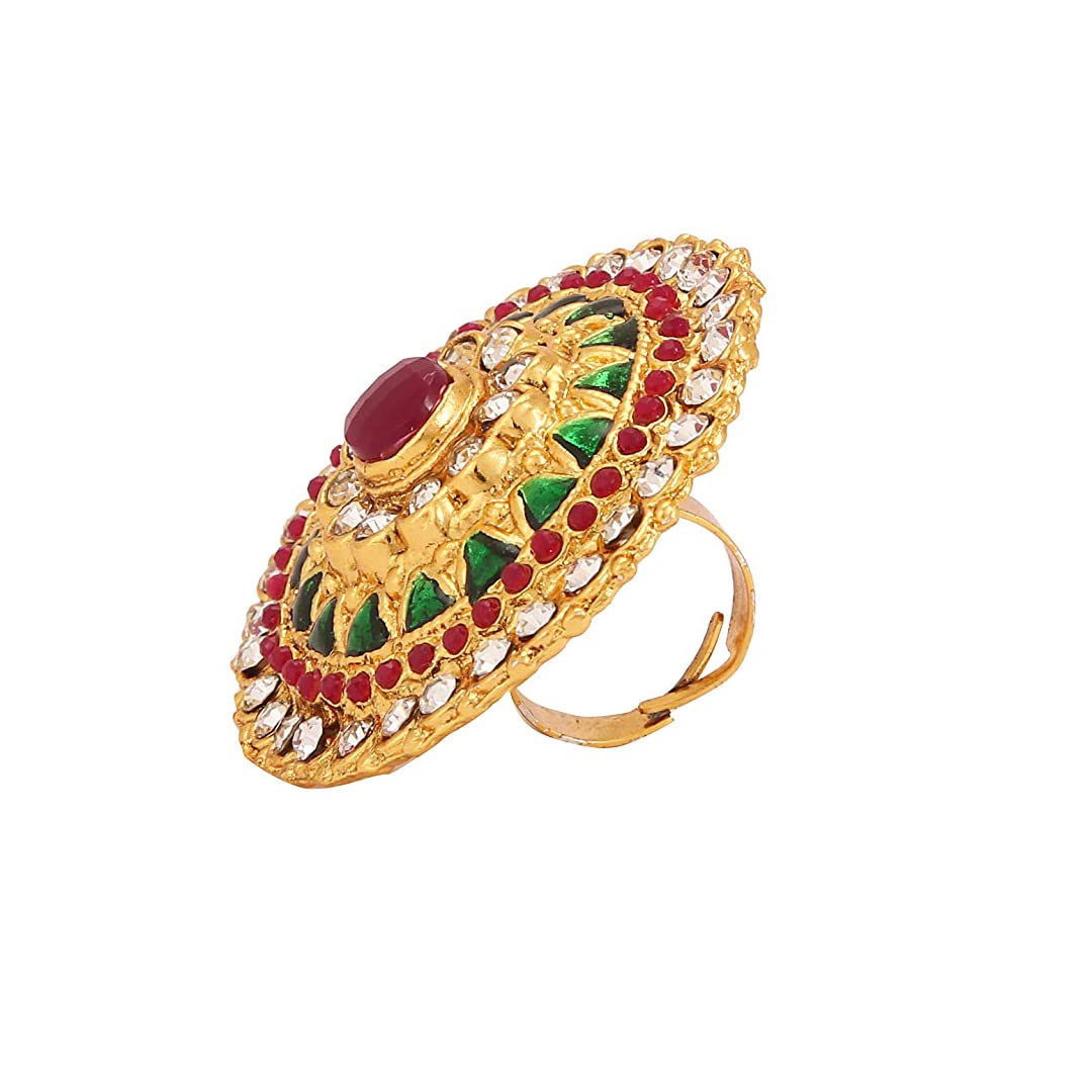 Gold Plated Adjustable Kundan Stone Ring