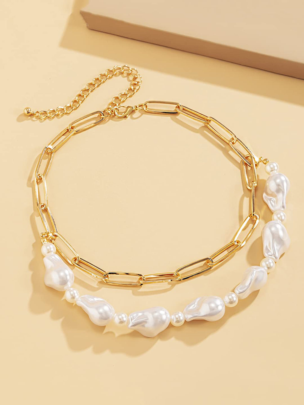 Gold Pearl Stone Layer Necklace