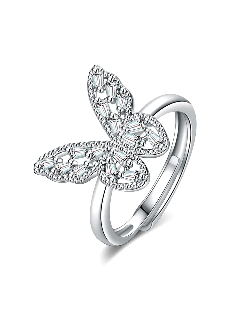 Rhodium Plated Butterfly Charm Finger Ring
