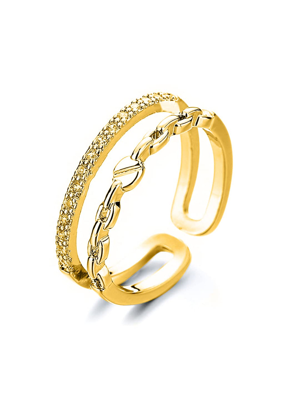 Gold Tone Crystal Multi Layer Adjustable Ring