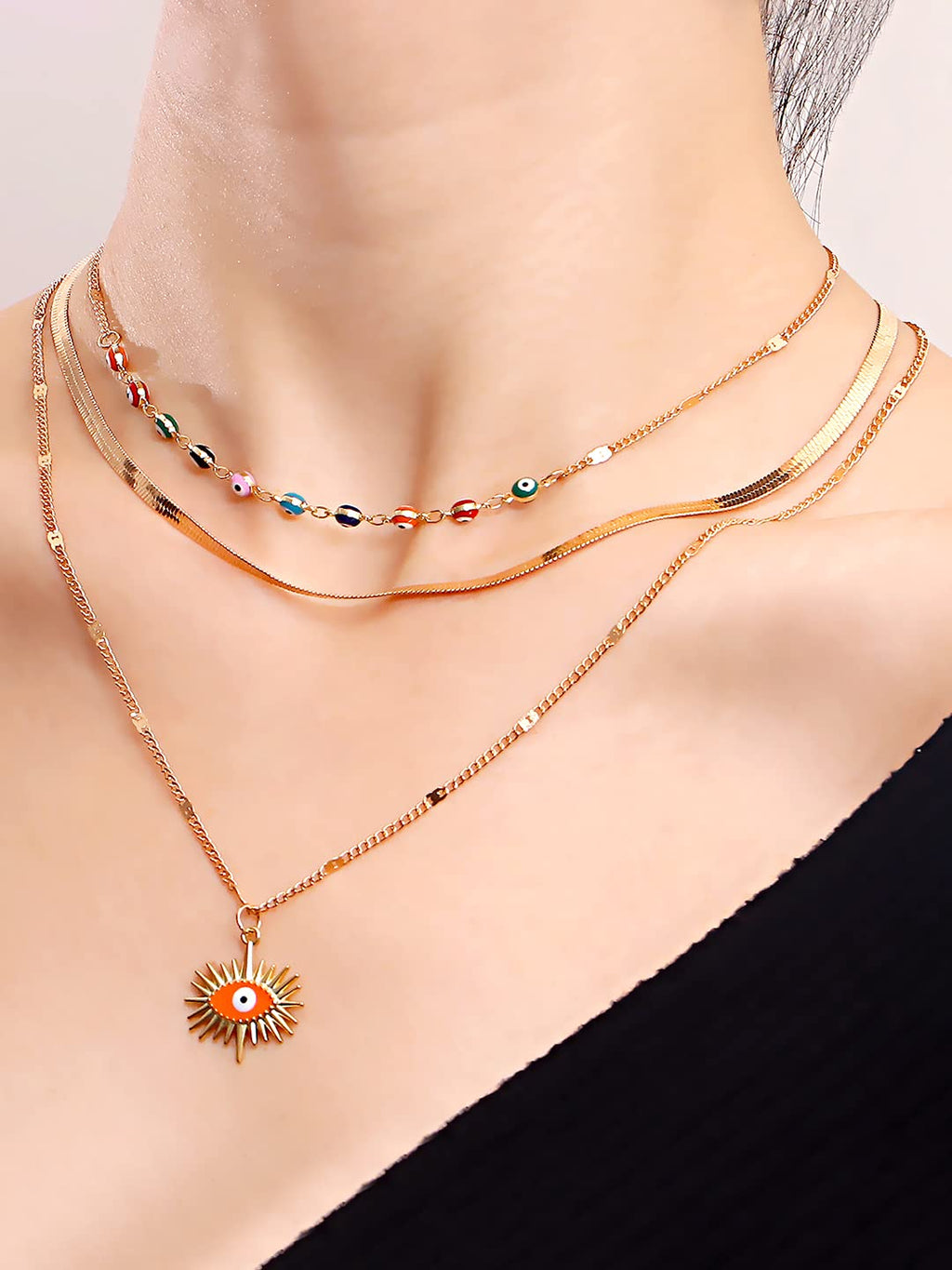 Layered Beaded Gold Chain Necklace