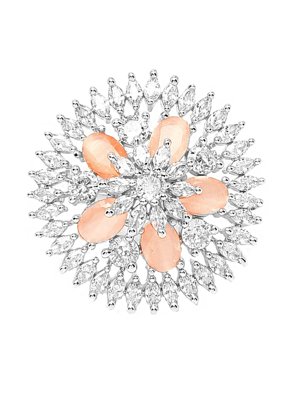 Rhodium Plated Floral AD Crystal Ring