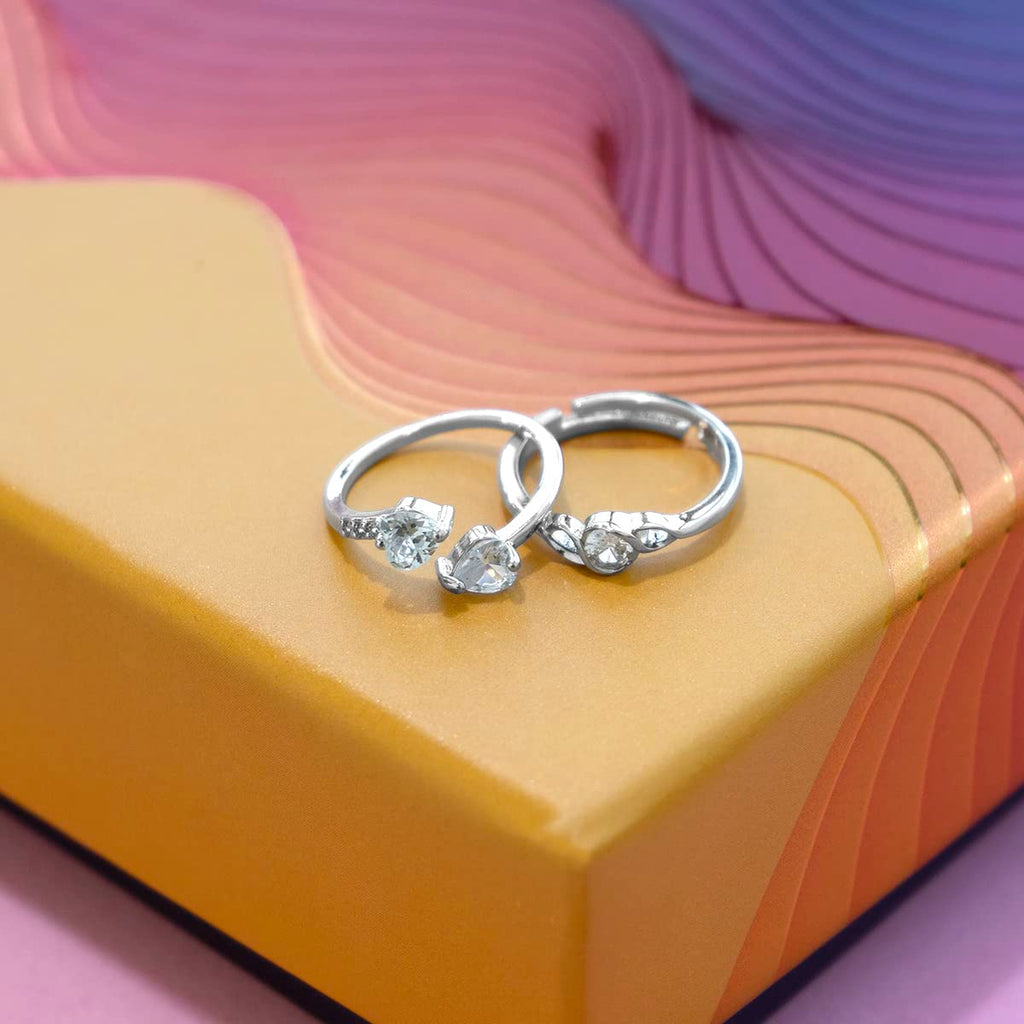 Silver Toned Two Piece Crystal Combo Ring