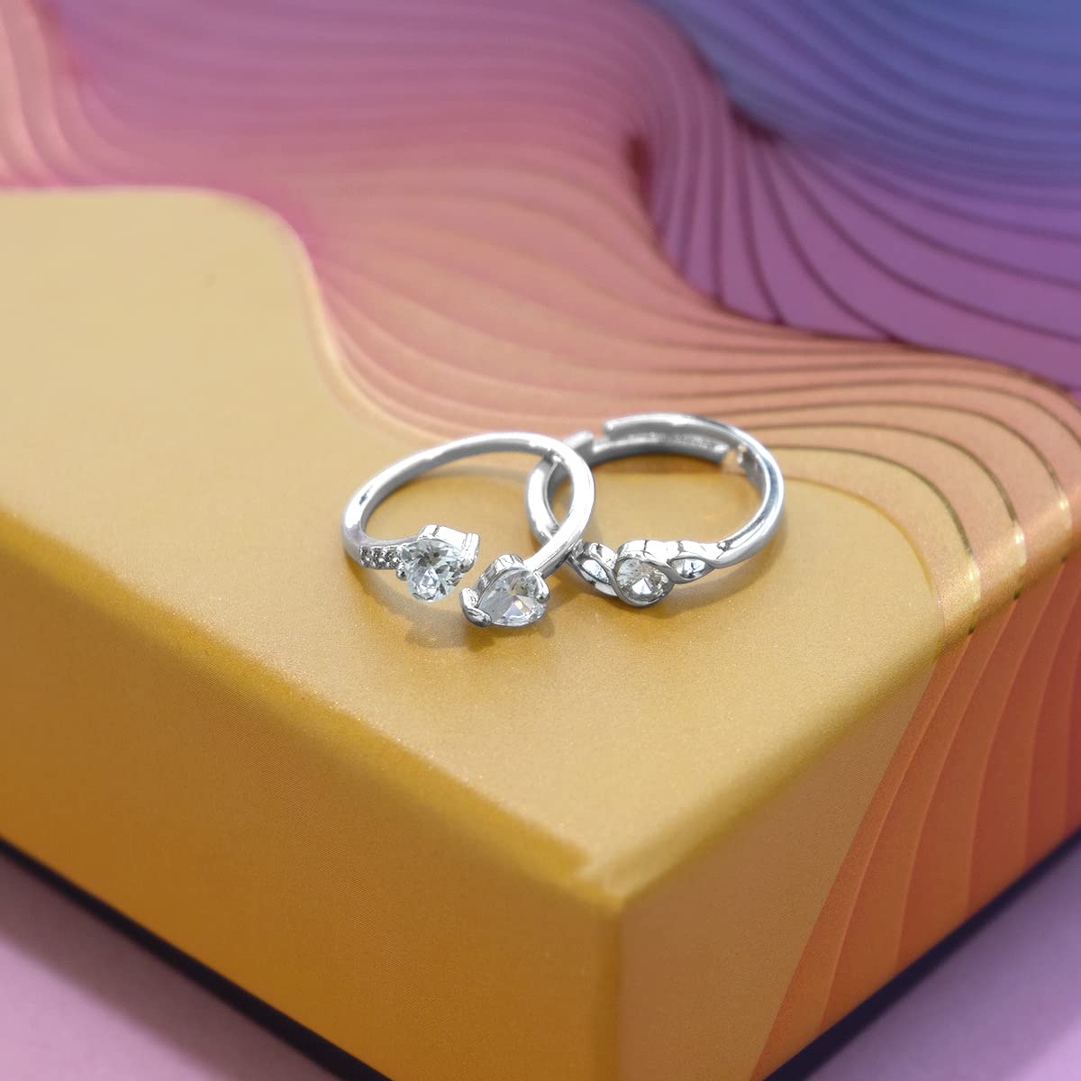 Silver Toned Two Piece Crystal Combo Ring