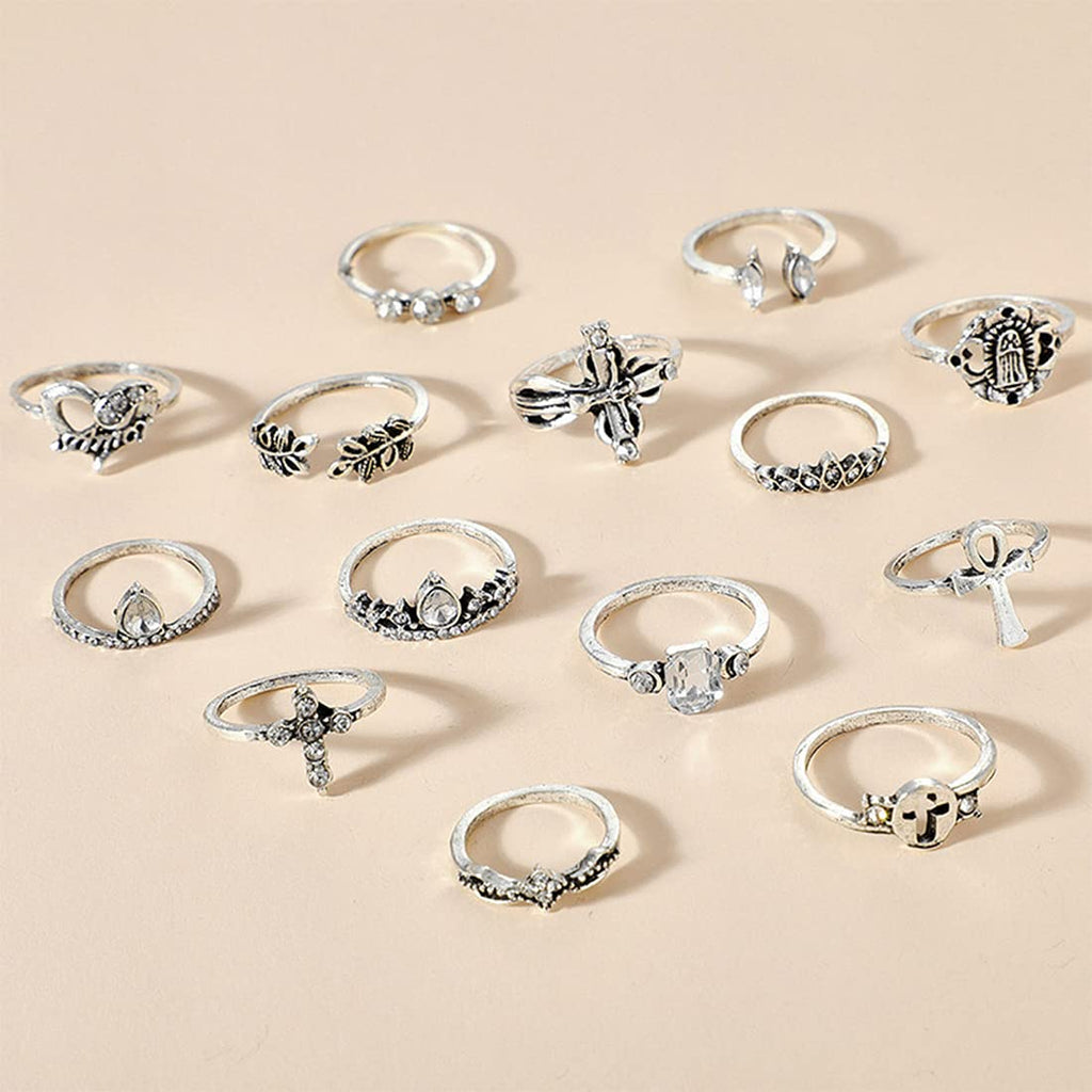 Oxidised Silver Fourteen Piece Midi Ring