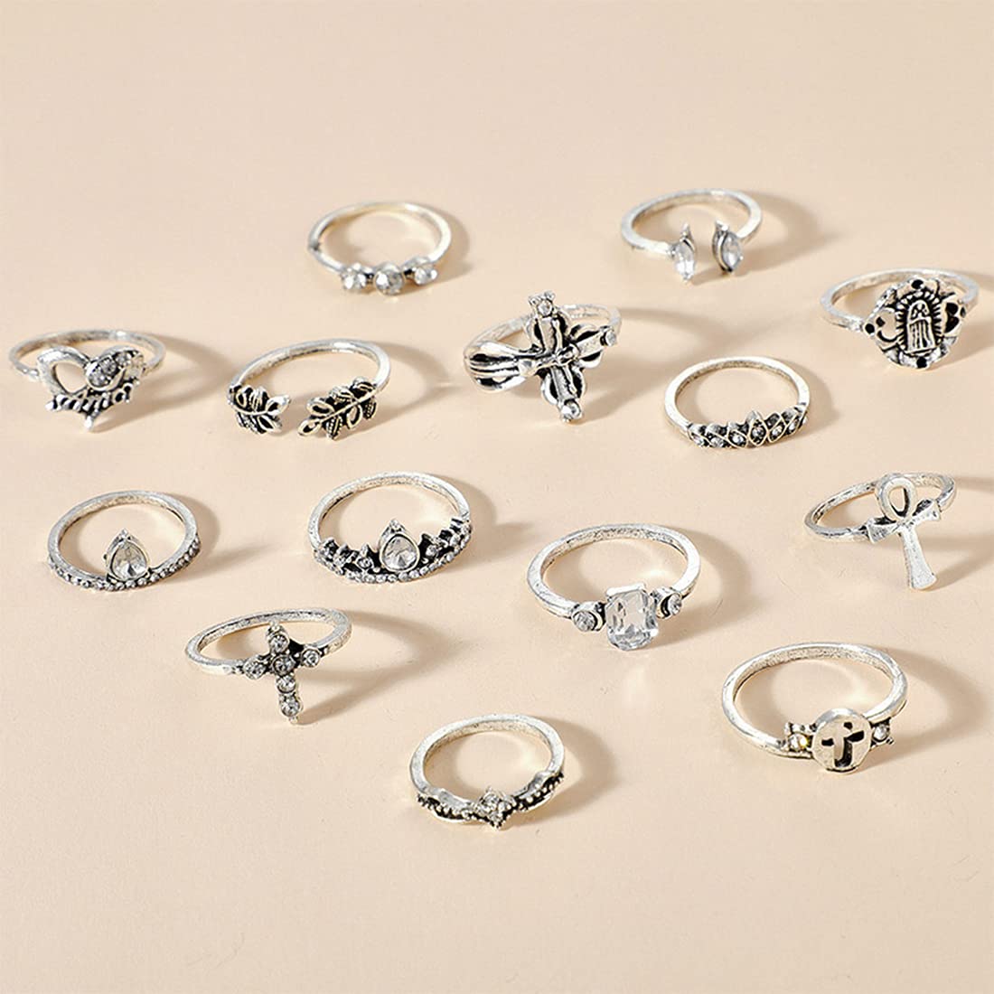 Oxidised Silver Fourteen Piece Midi Ring