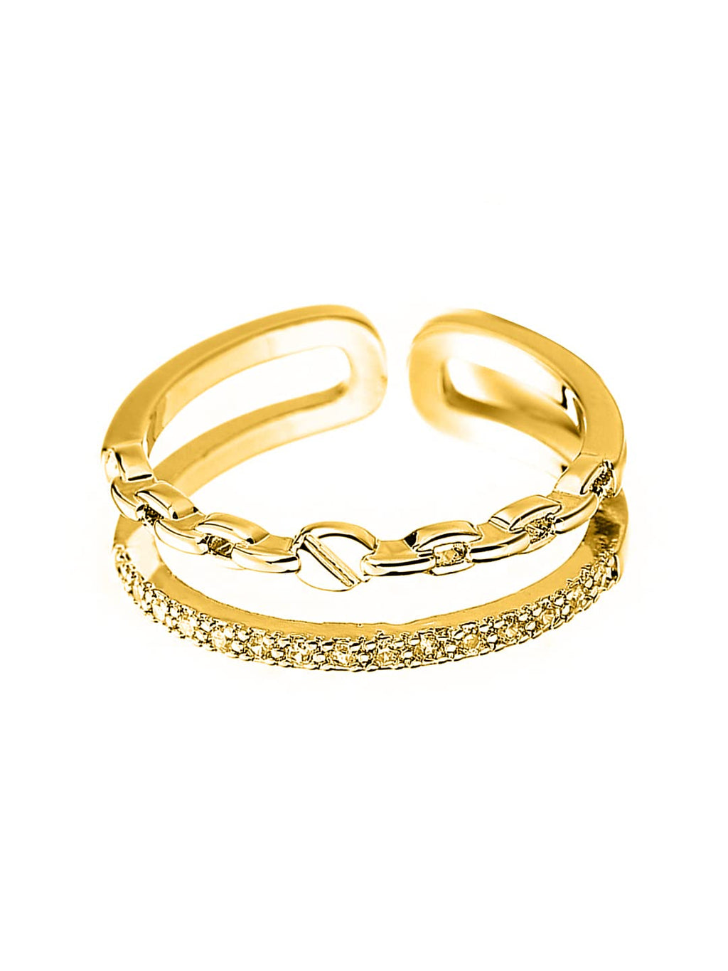Gold Tone Crystal Multi Layer Adjustable Ring