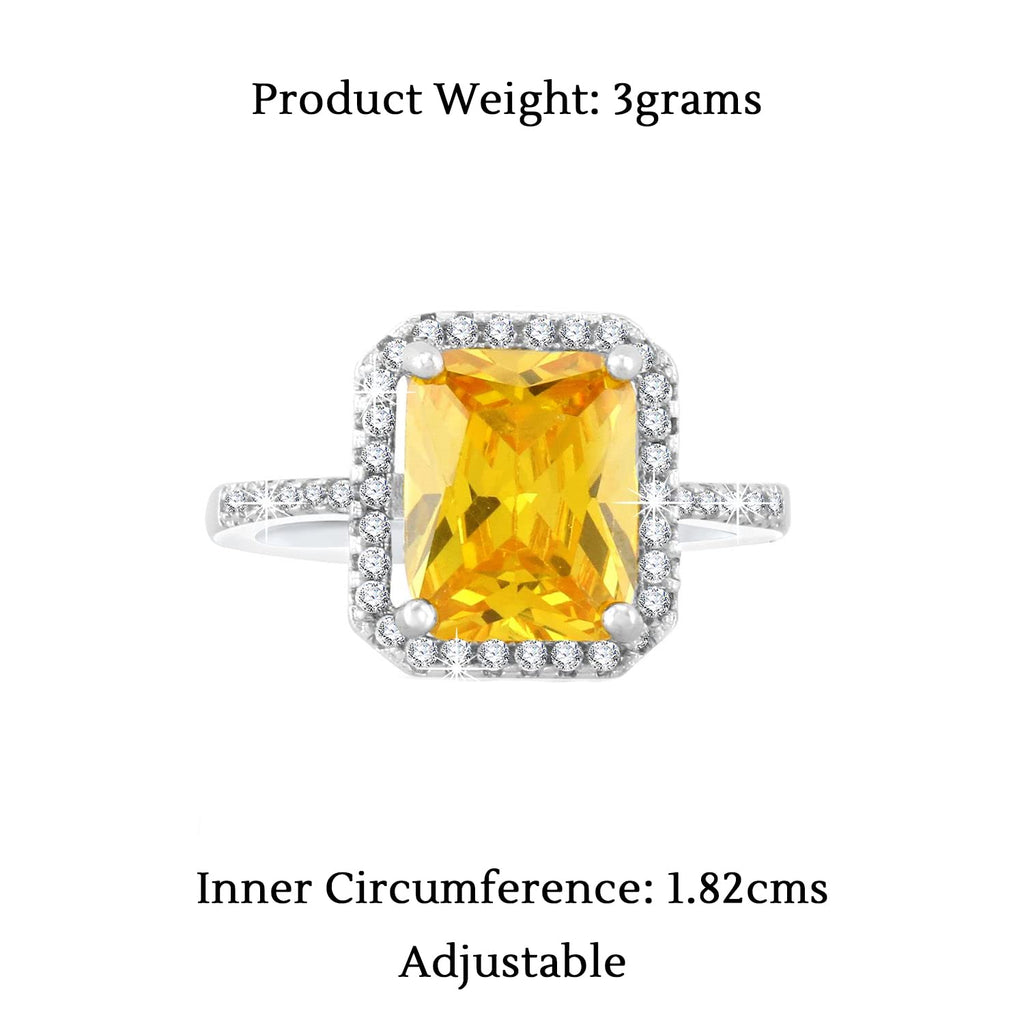 Topaz Stone Square Rhodium Ring