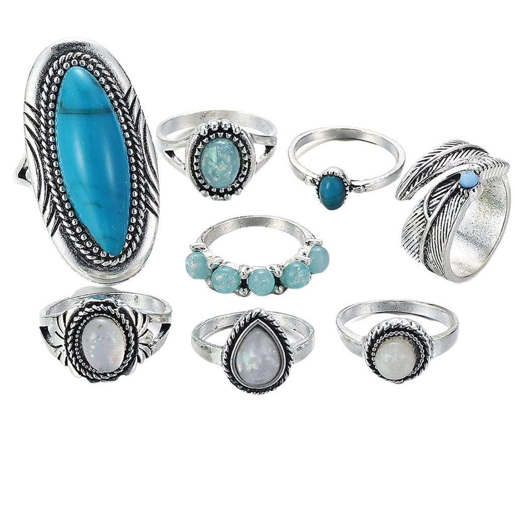 Oxidised Silver Turquoise Eight Piece Midi Ring