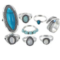 Oxidised Silver Turquoise Eight Piece Midi Ring