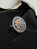 Rhodium Plated Floral AD Crystal Ring