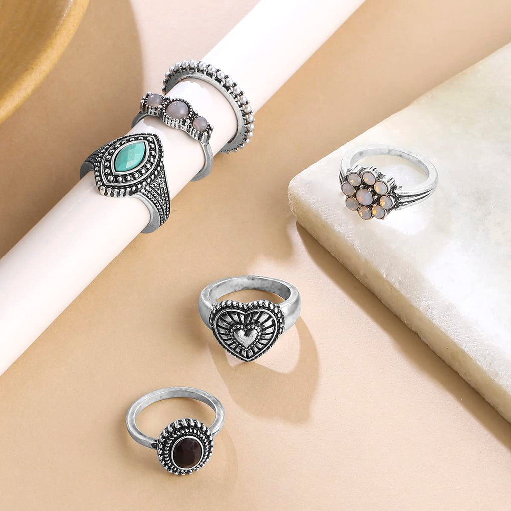Oxidised Silver Vintage Six Piece Midi Ring