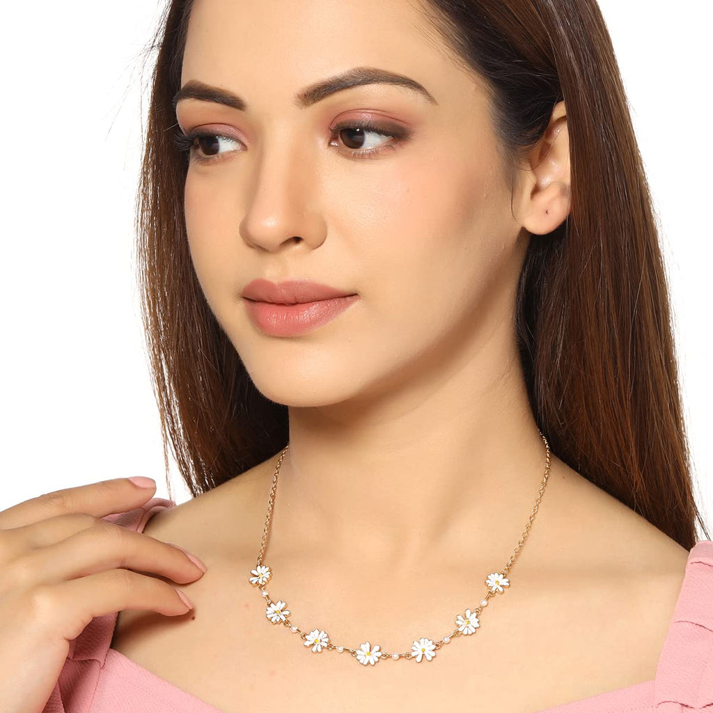Gold Crystal Studded Chain Necklace