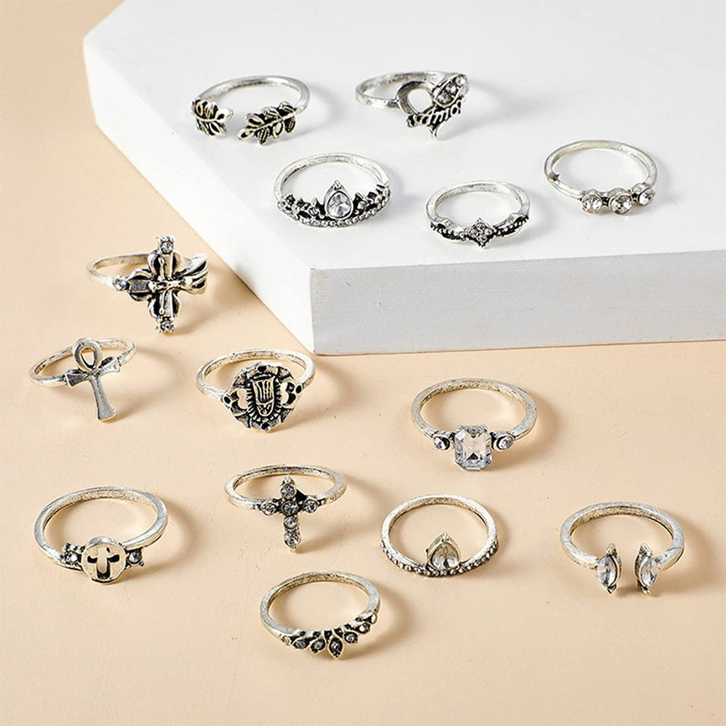 Oxidised Silver Fourteen Piece Midi Ring