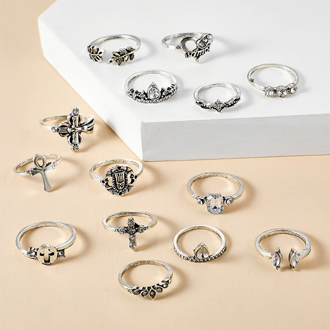 Oxidised Silver Fourteen Piece Midi Ring