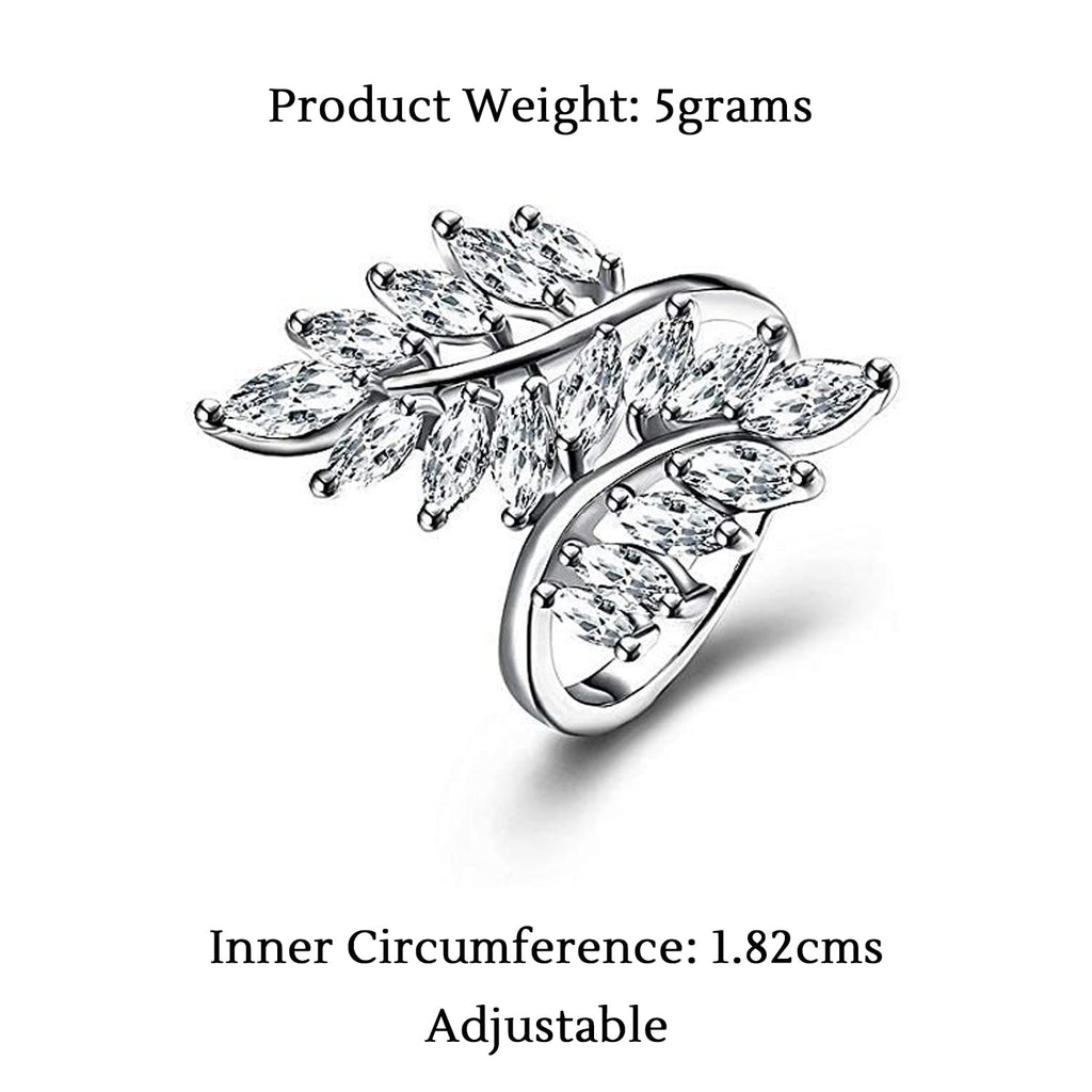 Platinum Plated White Crystal Leaf Ring