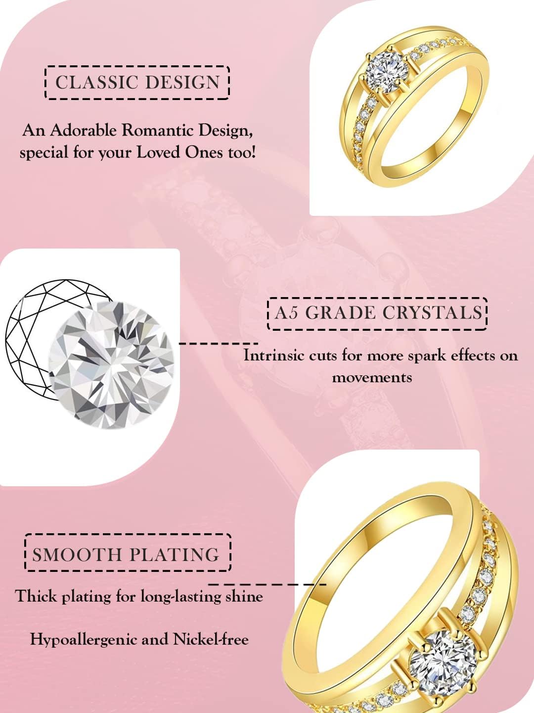 Gold White Crystal Adjustable Finger Ring