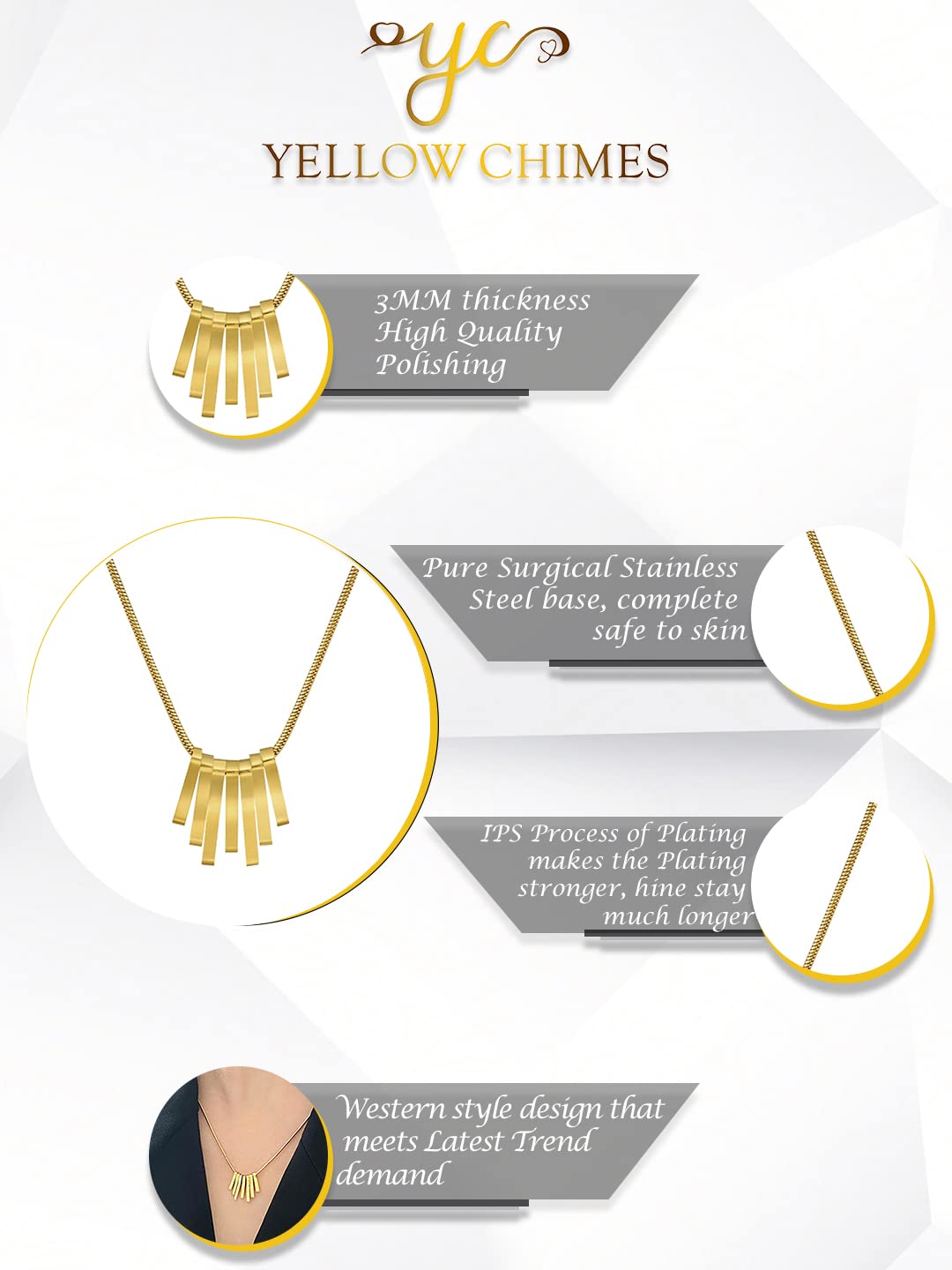 Gold Square Stainless Pendant Necklace