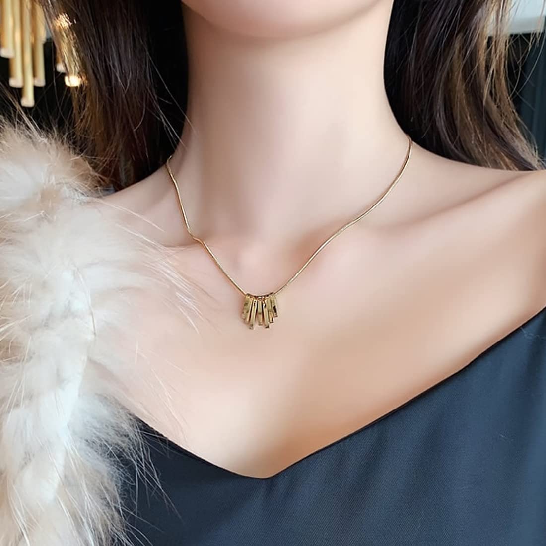 Gold Square Stainless Pendant Necklace
