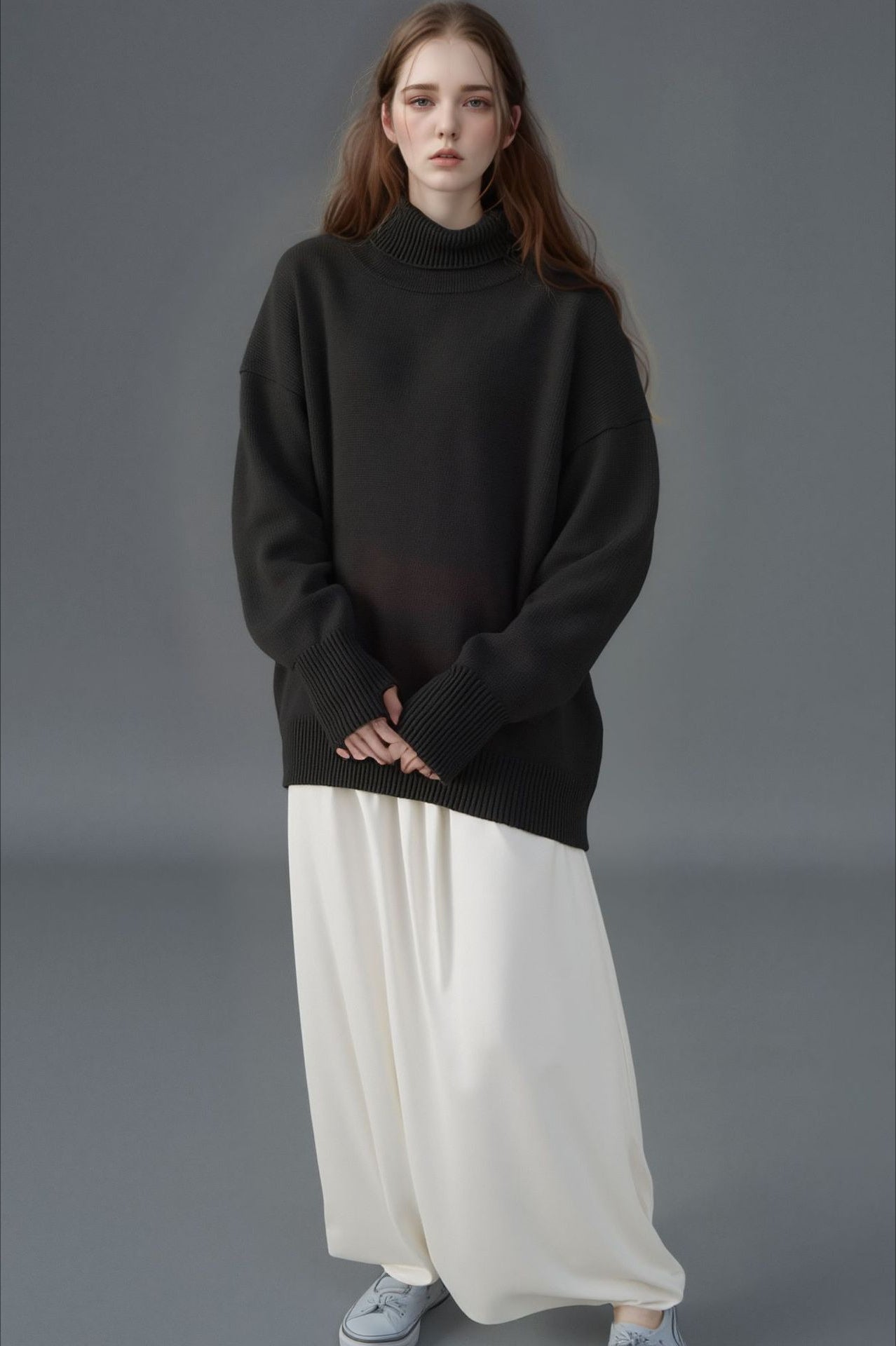 Solid High Neck Loose Knit Sweater