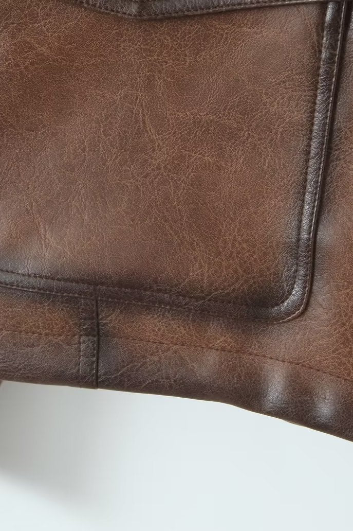 Brown Retro Faux Leather Coat