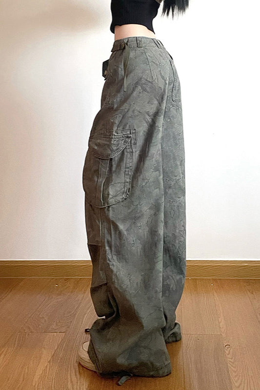 Retro Camo Broad-Leg Pant