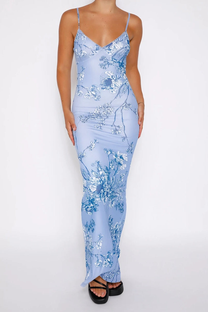 Summer All-Over Printed Backless Floral Dress