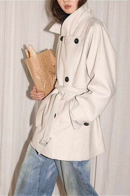 Classic Twill 3D Silhouette Collared Mini Trench Coat