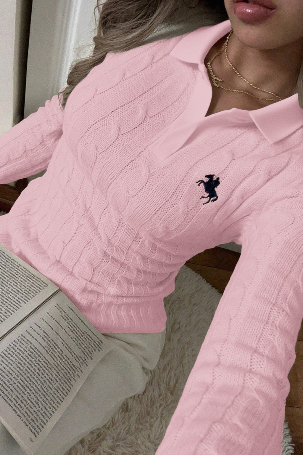 Collared Long Sleeve Knitted Sweater