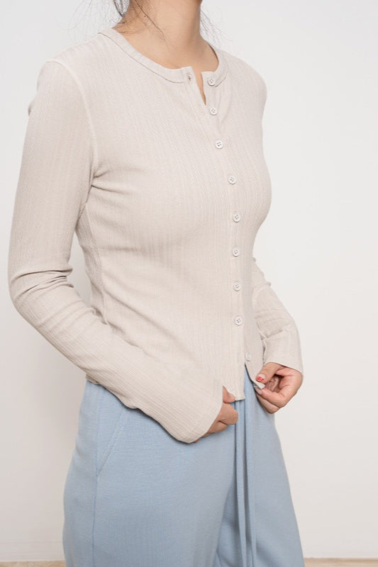 Light Ribbed Slim Button Knit Cardigan
