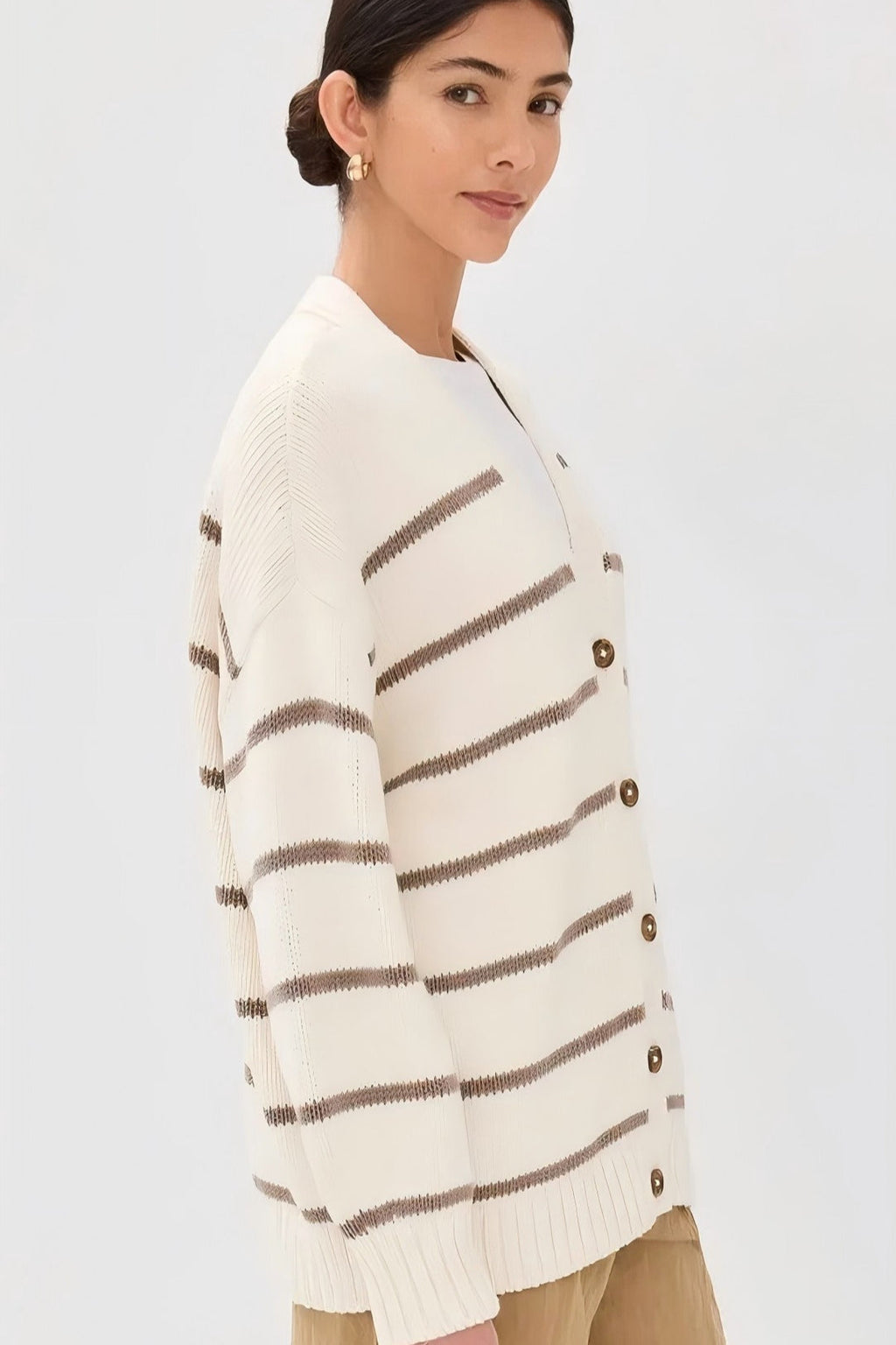 Flowy Striped V-Neck Casual Knit Cardigan