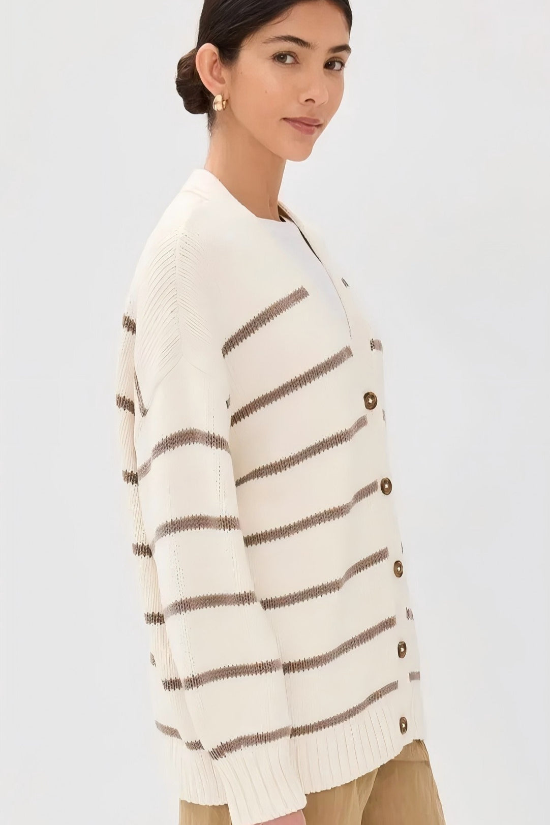 Flowy Striped V-Neck Casual Knit Cardigan