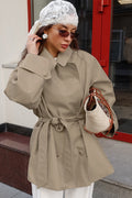 Retro Khaki Belted Trench Midi Coat